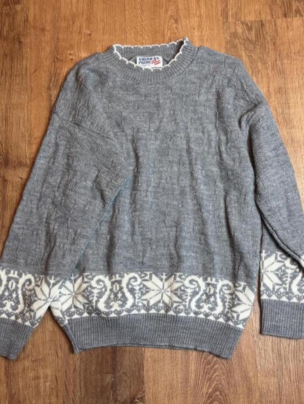 snowflake vintage sweater american pride grey sz large usa scallop mock knit